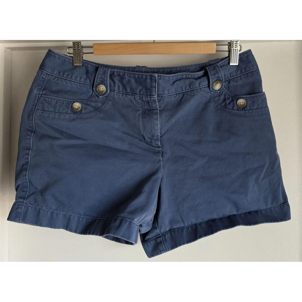 Ann Taylor Shorts Size 10 Blue Solid Classic Casual Women Bermuda Chino